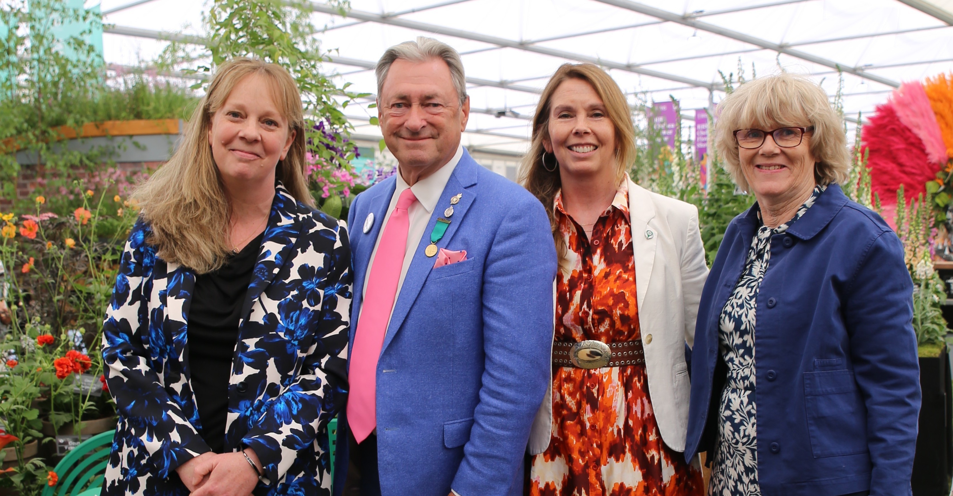 Plant Heritage CEO Gwen Hines, our president Alan Titchmarsh, board chairperson Cecilia Bufton and business manager Gill Groombridge at the RHS Chelsea Flower Show 2025